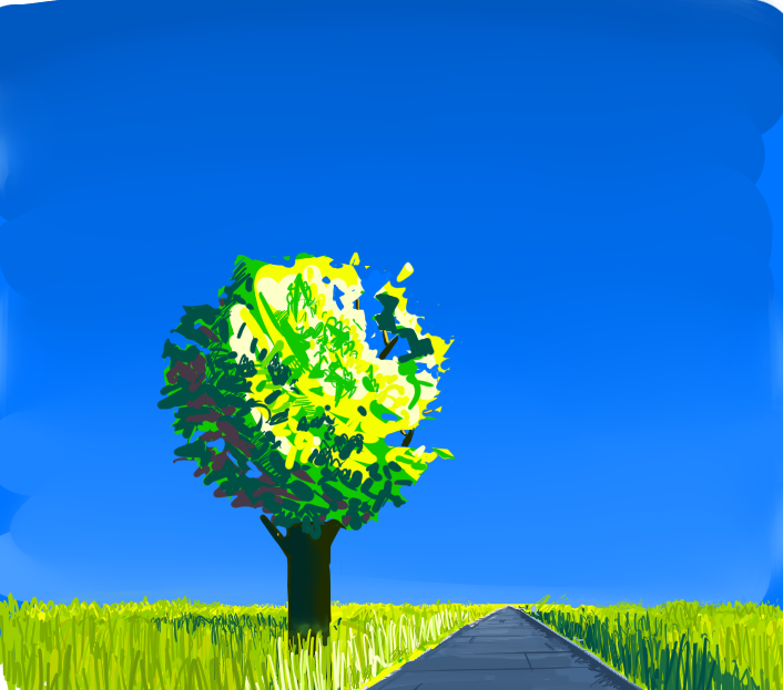 Tree by a road in a field